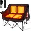 Double Heated Camping Chair, Fully Padded Oversized Loverseat Camping Chair w/ 2 x Cup Holder, Pillow, 2 Person Camping Couch for Outdoor, Patio, Supports 600lbs, Black, No Power Bank