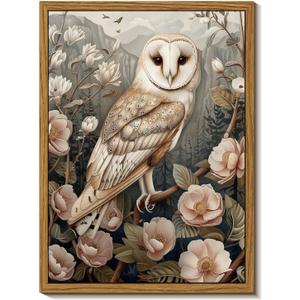 Djmwtb Framed Wall Art Vintage Wall Decor Owl Canvas Art Wildlife Pictures Floral Paintings Forest Prints Nature Artwork for Bedroom Living Room