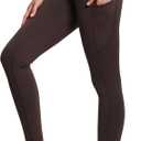 Thick High Waist Yoga Pants with Pockets, Tummy Control Workout Running Yoga Leggings for Women, XL, Brown