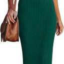 MEROKEETY Womens 2025 Summer V Neck Knit Midi Dress Bodycon Casual Sleeveless Ribbed Party Sweater Dresses (X-Small, Darkgreen)
