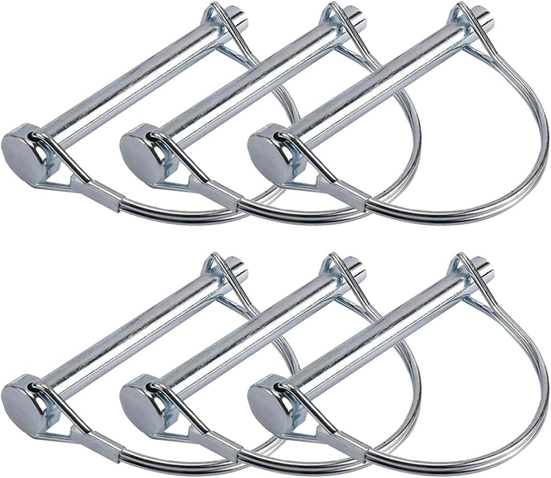 6 Pack 3/8x4 Inch Long Trailer Coupler Pin, Heavy Duty Towing Equipment Pin Secure Locking Coupler Pin Hitch Pin Safety Wire Lock Pin for Trailers, Lawn & Garden Equipment, Farm Wagons