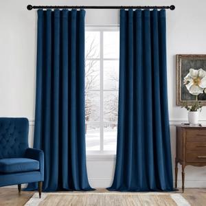 MIULEE Velvet Curtains 84 Inches Long 2 Panels Set for Bedroom, Pinch Pleat Back Tab Luxury Thermal Insulated Living Room Darkening Drapes Pleated Blackout Window Curtains with Hooks, Navy Blue
