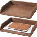 2 Pcs Wooden Letter Tray Wood Letter-Size Desk Organizer Heavy Duty 2 Tier Stackable Support Paper Tray Desktop Drawer File Folder Magazine Office Accessories Back to School(Dark Wood)
