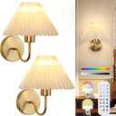 ADISUN Wall Sconces Sets of 2 RGB Battery Operated Wall Sconces for Bedroom Dresser Classic Golden Wall Lamp with Remote for Living Room Bathroom Dining Room Corridor Staircase (2 Bulbs Included)