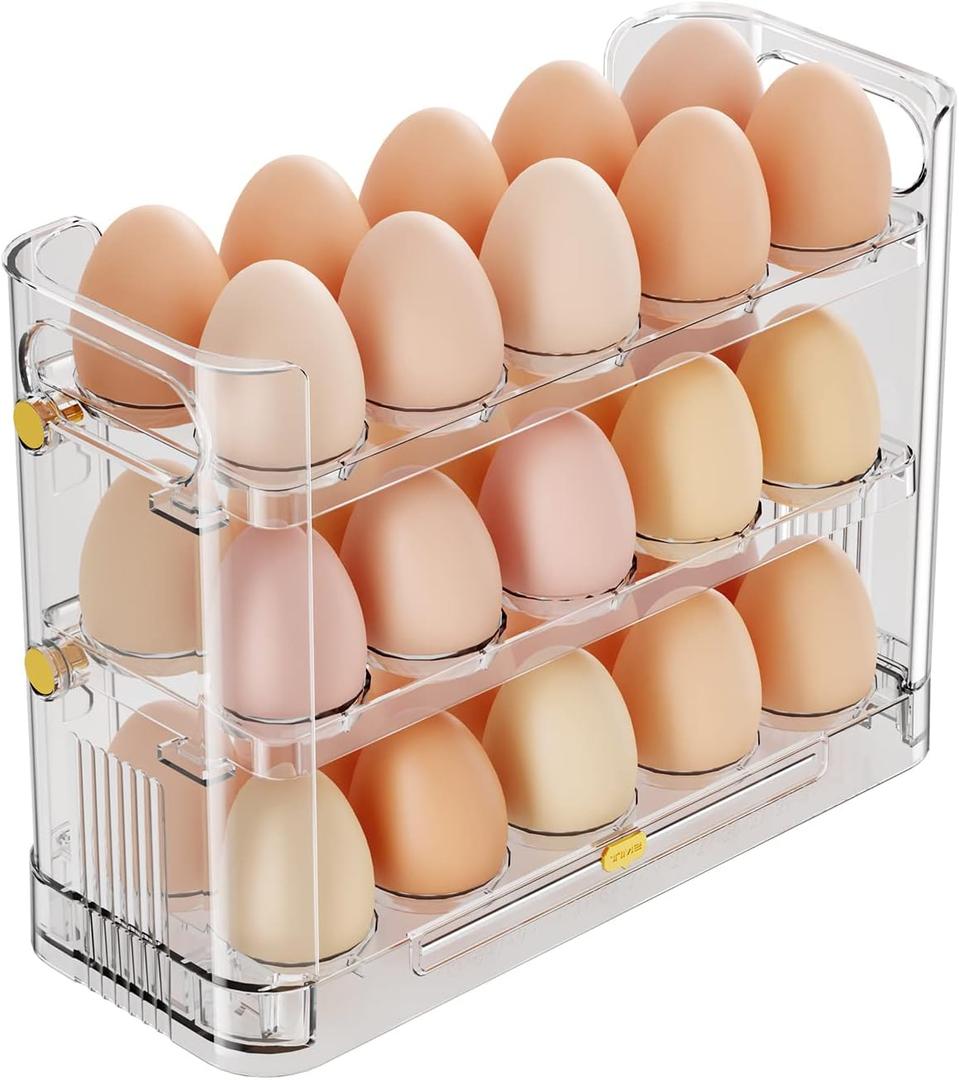 Reversible Egg Holder for Refrigerator and Countertop - Clear 30-Egg Storage Tray (Transparent)