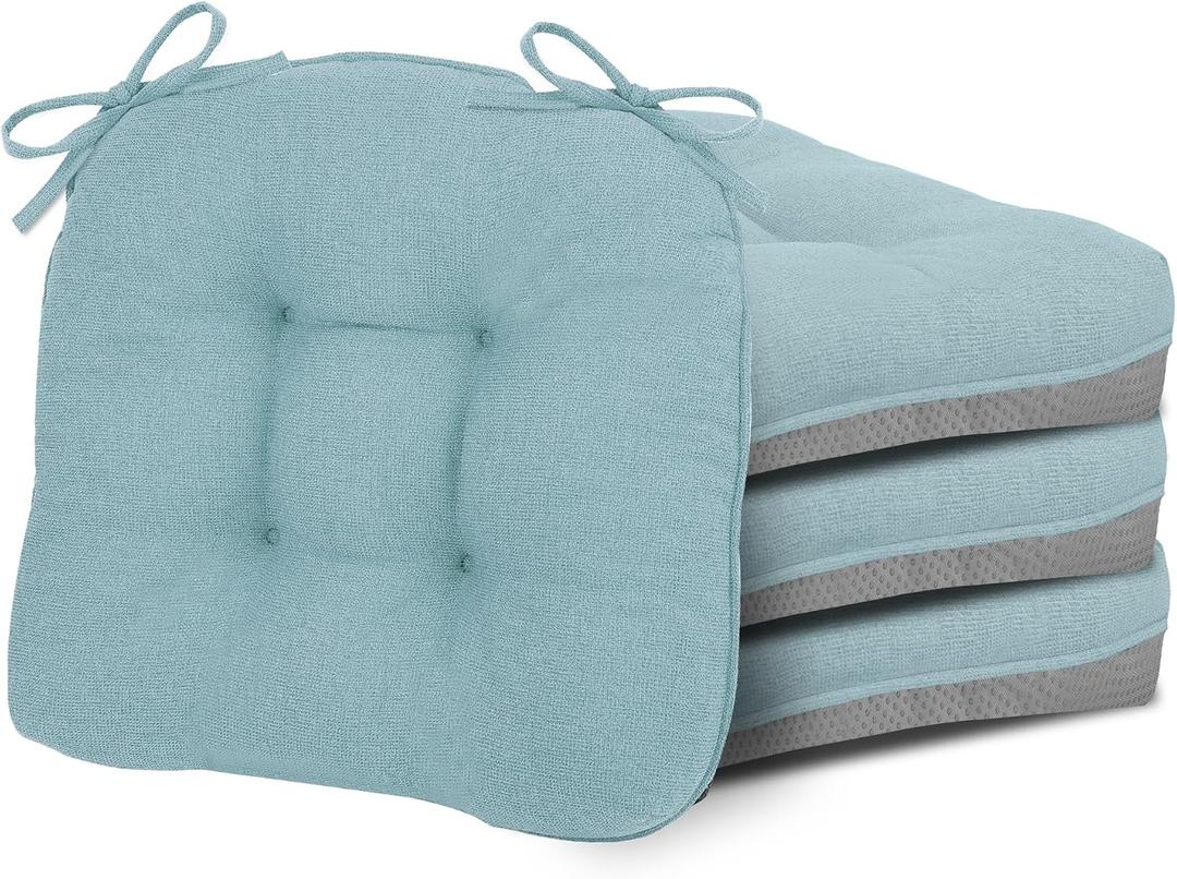 D-Shaped Chair Cushions, 4" Thick Dining Chair Pads Machine-Washable, Seat Cushions for Chair 18" x 18", Set of 4 18-Lblue-4