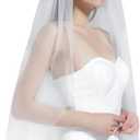 BEAUTELICATE Wedding Bridal Veil with Comb 1 Tier Cut Edge Fingertip&Cathedral Length (White With Blue Tone)