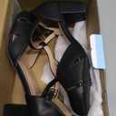 Women's T-Strap Block Heel Pumps, Ankle Buckle Closure, Classic Cut Out Round Toe Dress Shoes Matte Black 41 - US 9