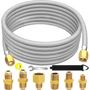 20 Feet High Pressure Braided Propane Hose Extension with Conversion Coupling 3/8" Flare to 1/2" Female NPT, 1/4" Male NPT, 1/8" NPT Male, 3/8" Male Flare for BBQ Grill, Fire Pit, Heater