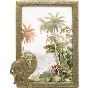 Lion Photo Frame / 4x6 In | For Vertical Display on Tabletops | Perfect for Home Decor, Wedding, Vacation, Graduation, Or Any Milestone Photos (Gold)