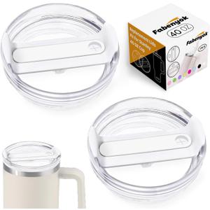 40 OZ Tumbler Lid Replacement Fit for Stanley Cup, 2 Pack Clear Replacement Lids Fit for Stanley Travel Tumbler, Spill Proof Tumbler Covers for Stanley Cup Accessories (Clear - White)