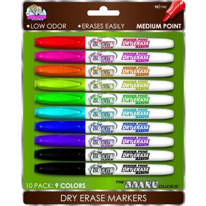 Mattel The Board Dudes: Medium Point Dry Erase Markers, 10-Pack, 9 Colors, Low Odor, Erases Easily