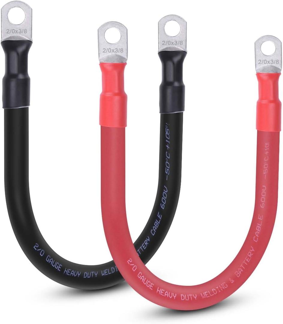 2/0 AWG Flexible Battery Cable with 3/8" Terminals - OFC Pure Copper Inverter & Welding Wire for Automotive Solar RV Motorcycle (Red + Black 1FT Pair)