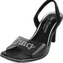 Juicy Couture Women's High Heels - Slingback Dress Sandals Featuring Lucite Strap and Dazzling Rhinestone Logo Embellishments (9.5, Greysi Black)