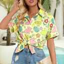 Easter Shirts for Women Happy Easter Hawaiian Shirt Funny Bunny Button Down T-Shirt Rabbit Graphic Tee Tops (Yellow, M)
