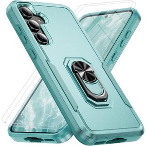 Phone Case for Samsung Galaxy S25 FE [15 FT Military-Grade Drop Protection] with 2X Tempered Glass Screen Protector, Heavy-Duty Shockproof Kickstand Phone Case (Green)