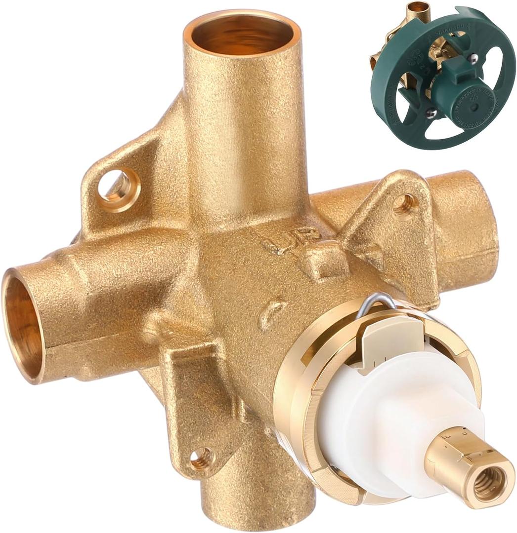 Rossesay 8370HD Rough In Brass Compatible with Posi-Temp Pressure Balancing Tube Cycling Shower Valve with Stops, 1/2-Inch IPS Connections, Lead-Free, 1222 Faucet Cartridge
