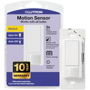 Lutron Maestro Motion Sensor Light Switch Indoor for Bathroom, Garage, Laundry Room, Any Bulbs, Occupancy Vacancy Sensor, Single-Pole, MS-OPS2-WH, White (1 Pack)