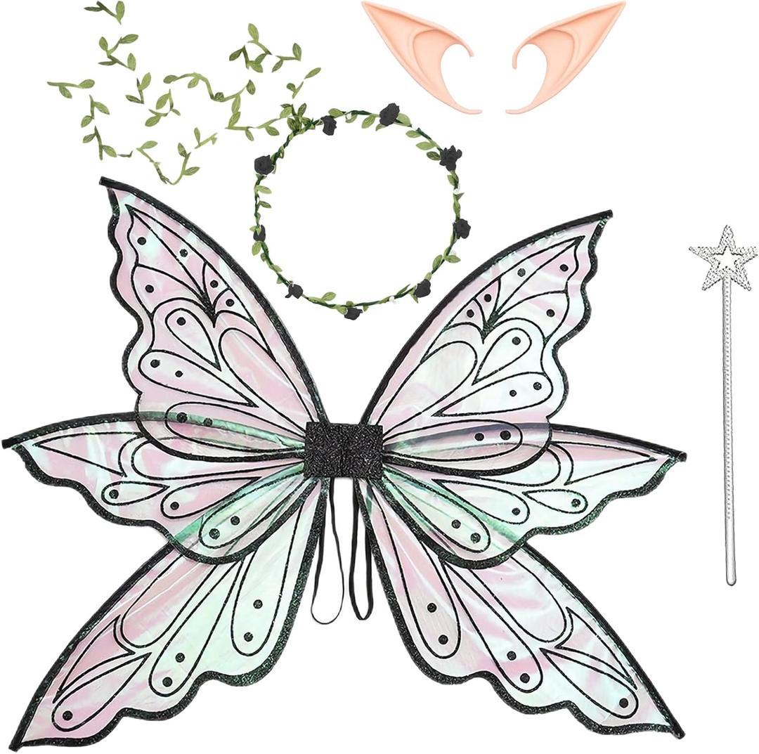 Large Fairy Wings for Adult Dress Up, Sparkling Sheer Wings, Butterfly Fairy Halloween Costume, Angel Wings for Women (Black)