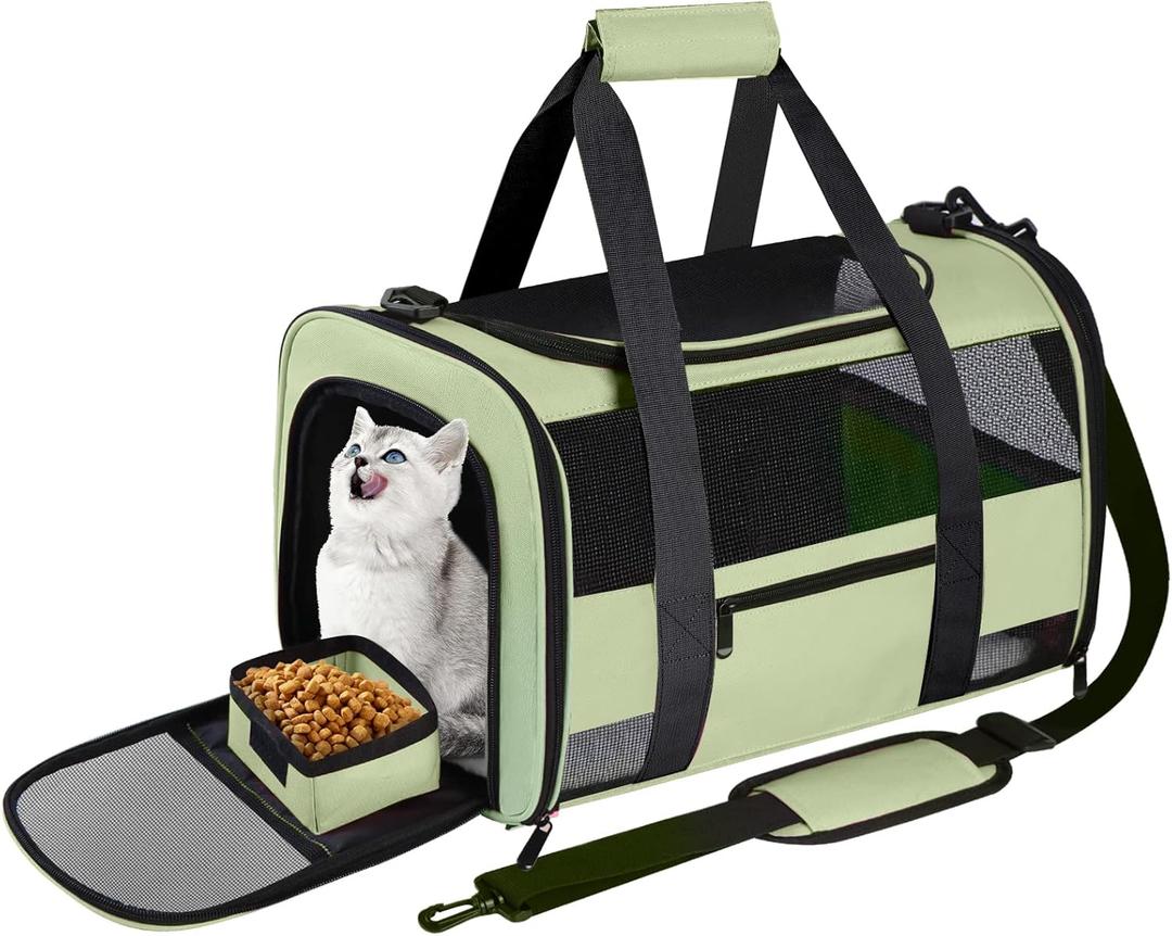 Cat Carrier Pet Dog Carriers TSA Airline Approved for Cats Dogs Under 15 lbs, Collapsible Soft Sided Cat Carrier Dog Travel Carriers for Puppy Kitten, Green (17.0"L x 12.0"W x 11.0"H)