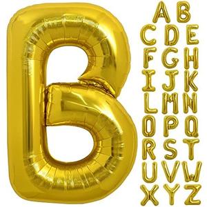 TONIFUL 40 Inch Large Gold Letter B Balloons - Helium Filled, Foil Mylar Big Balloons for Birthday Party & Anniversary Decorations, Pack 5