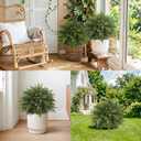 2 Pack Artificial Cedar Topiary Trees with Ground Spike 20.86" Faux Pine Shrubs Bushes UV Resistant Faux Evergreen Cedar Ball Tree for Front Door Porch Planters Indoor Outdoor Spring Summer Decor