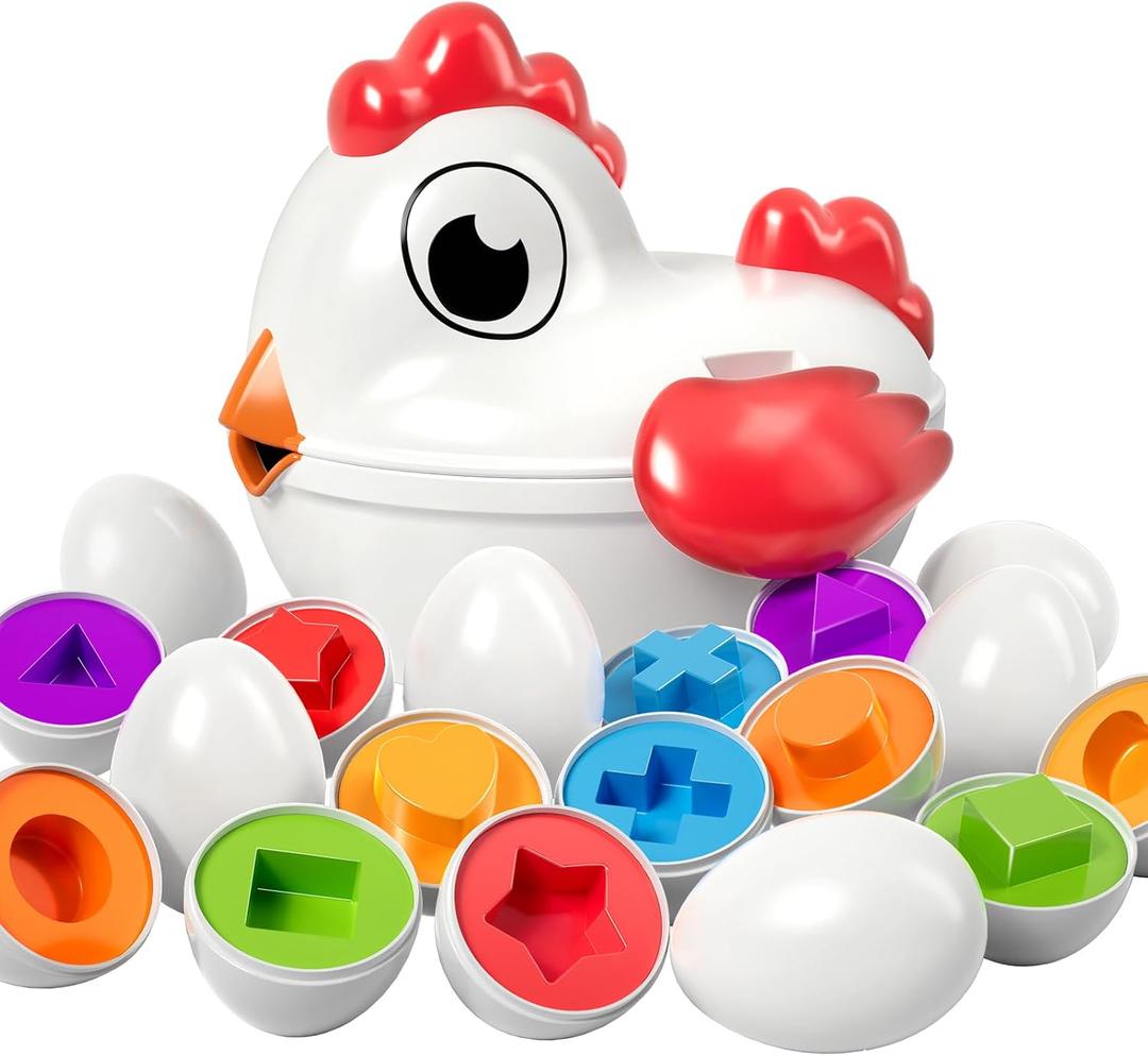 TEMI Toddler Chicken Easter Eggs - Color Matched Game Shape Sorter with 6 Toy Eggs for Kids 3-5, Fine Motor Skills Sensory Toys, Educational Gifts for 3-6 Girls Boys Baby