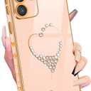 Petitian for Samsung Galaxy S23 Ultra Case, Cute Women Girls Bling Glitter Designed Heart Cases for Galaxy S23 Ultra, Girly Gold Plating Cover for Samsung S23 Ultra (Pink)