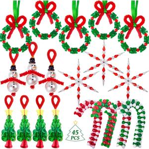 NLUS Christmas Crafts for Kids Adults, 45 Pcs Christmas Beaded Ornament Kits Holiday Crafts - Including Snowman/Christmas Tree/Wreath/Candy Cane/Snowflake (Assembly Required)