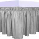 PureFit Wrap Around Ruffled Bed Skirt with Adjustable Elastic Belt - 18 Inch Drop Easy to Put On, Wrinkle Free Bedskirt Dust Ruffles, Bed Frame Cover for Queen, King and C-King Size Beds, Gray