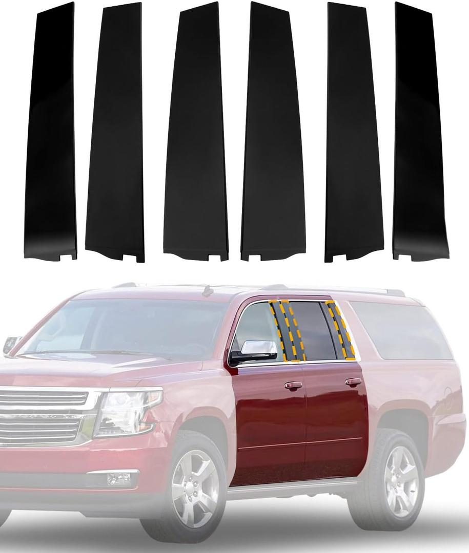 Pillar Trim Molding(6PCS), 2015-2018 GMC Yukon XL/Cadillac Escalade ESV/Chevy Suburban, Front&Rear Door Windshield B/C-Pillar Applique, LH&RH Side, OE#926-241 926-242 926-243 926-244 926-247 926-248