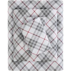 True North by Sleep Philosophy Cozy Flannel Warm 100% Cotton Sheet - Novelty Print Animals Stars Cute Ultra Soft Cold Weather Bedding Set, Twin XL, Red Plaid 3 Piece