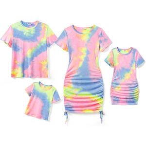 PATPAT Family Matching Outfits T-Shirt Matching Hawaiian Outfits for Family Colorful Tie Dye Boys Toddler Tropical Hawaiian Shirt Dad Son Matching Shirts Hawaiian Outfits for Boys 6-7 Years