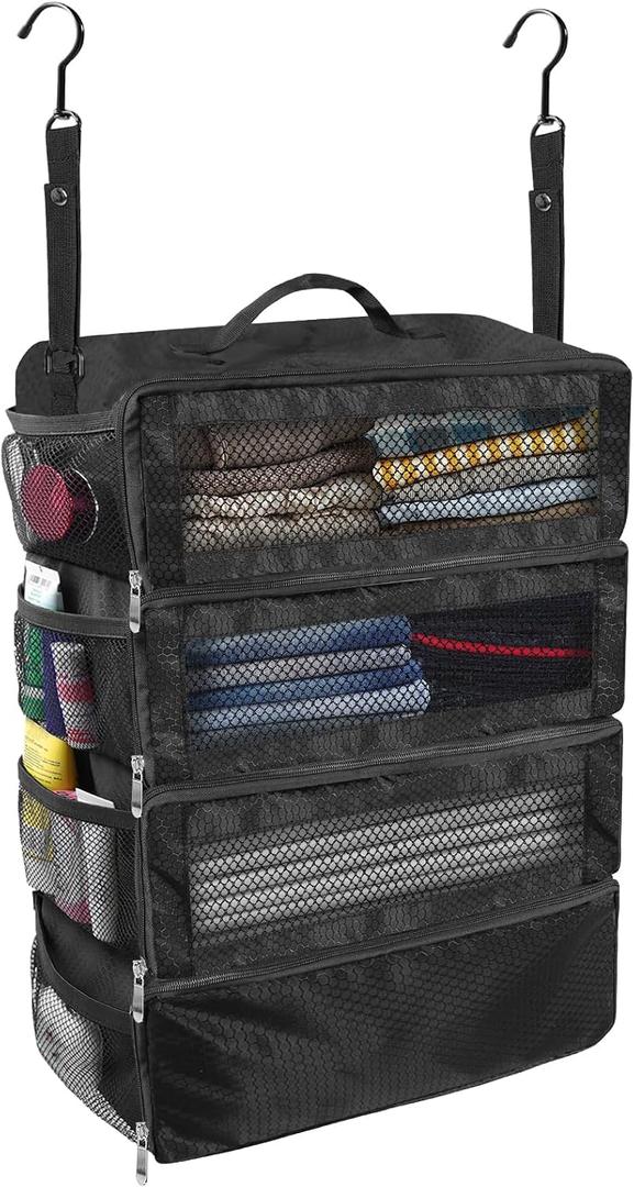 Olosar Suitcase Organizer, Travel Luggage Organizer Portable Hanging Travel Shelves Collapsible Hanging Packing Cubes for Carry on Suitcase