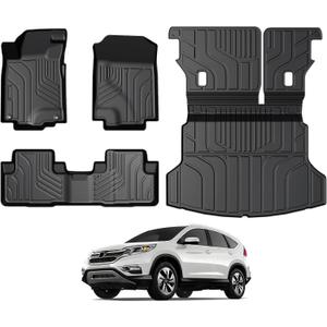 Floor Mats for Honda CRV 2012-2016, All Weather Floor Mats Trunk Cargo Liner with Backrest Protectors Accessories, Full Coverage Set (Not fit Touring/EX-L)