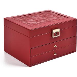 Greenfeather Jewelry Boxes for Women, Jewelry Organizer Box with Lid 3 Layers for Necklaces Rings Earrings and Bracelets Box to Store Jewelry Red Ideal Gifts