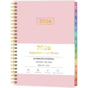 5 x 2026 Appointment Book, 30 Minutes-Hourly, Weekly  Monthly Calendar Planner 2026, Jan 2026 - Dec 2026, 6.2'' x 8.4'', 2026 Daily Planner with Tabs Pocket, Flexible Cover, Great for Office, Home, School (Pink)