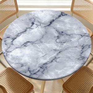 Round Fitted Table Cloth with Elastic Edge Design Table Cover Waterproof Stain-Resistant Wipeable Picnic Tablecloths for 31"-35" Round Tables for Camping, Dining, Indoor and Outdoor Marble
