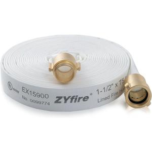 ZYfire Fire Hose - 1-1/2" ID x 75 FT Single Jacket TPU Fire Hose Industrial Hose Firefighter Hose with M  F NST/NH Brass Couplings Lightweight Lay Flat Water Hose for Use in Firefighting, Residential