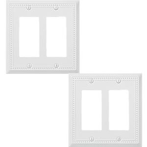 Double Decorator Light Switch Cover Belaire Beaded Metal Wall Plate, 2-Pack White 2 Gang Double Rocker, for Receptacle Dimmer GFCI Outlet Switch Cover Decorative Wallplate, Durable