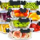 HOMBERKING 18 Piece Glass Food Storage Containers with Lids, Glass Meal Prep Containers, Airtight Lunch Bento Boxes, BPA-Free & Leak Proof, Oven, Freezer and Dishwasher Safe (9 lids & 9 Containers) (Black)