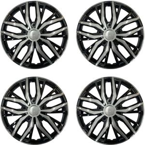 15 Inch Hubcaps with Adjustable Steel Retention Rings, Premium ABS Universal Fit, Set of 4 Wheel Covers (Black-Gunmetal Gray)