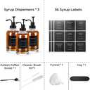 Coffee Syrup Dispenser for Coffee Bar, Set of 3 Simple Glass Syrup Bottle w. Pump and Labels, 16.9 oz 500ml Syrup Pump Dispenser, Syrup Dispenser w. Tray & Coffee Scoop