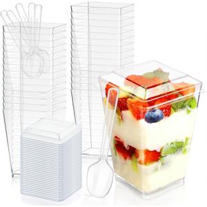SEANSDA 50 Pack 5oz Plastic Dessert Cups with Lids and Spoons