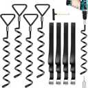 Trampoline Stakes Heavy Duty Trampoline Anchors Kit, Spiral Screw In Ground Anchors with Straps, Earth Anchors Earth Anchors Swing Set Anchors for Trampoline (4 Pack, Black)