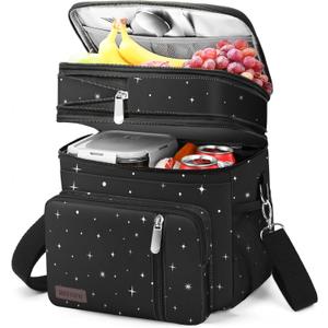 MIYCOO Lunch Bag & Lunch Box for Women Men, Double Deck Leakproof Insulated Soft Large Adult Camping Cooler bag for Work, Beach, Picnic, Travel (Black Starry Sky, 15L)