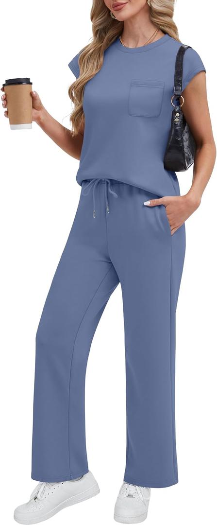 RUBZOOF Lounge Sets for Women 2 Piece Track Suits Outfits 2025 Travel Summer Casual Outfit Sets Matching Pants Set Clothing (Blue, M)