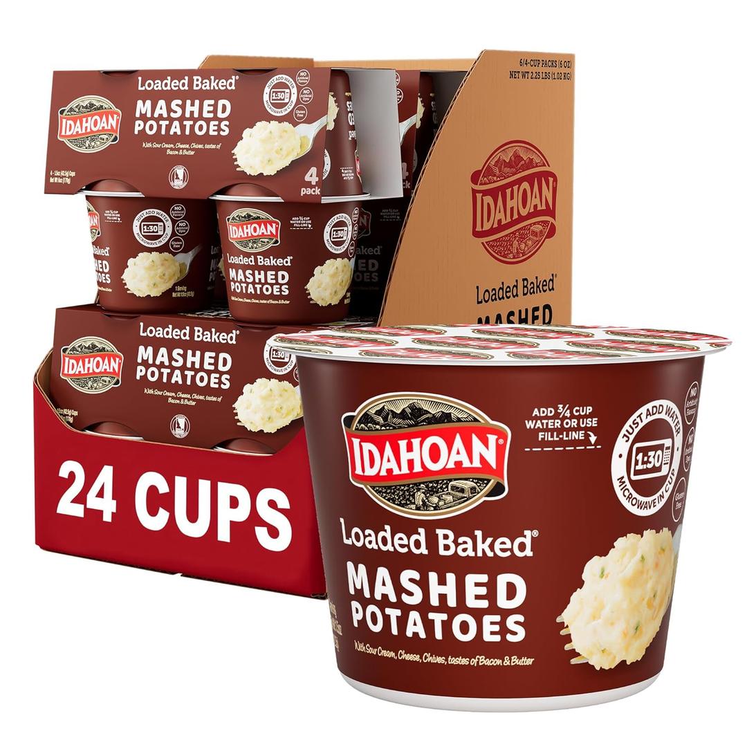 Idahoan Loaded Baked Mashed Potatoes Cup 4-pack, 6 oz (Pack of 6) Best By Oct 06, 2025