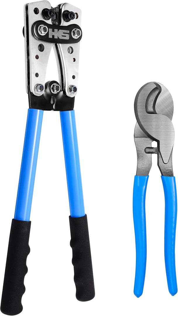 HKS Battery Cable Crimping Tool for AWG 10-1 Copper Ring Lug with Cable Cutter, Heavy Duty Crimper for Wire Lugs HX-50B