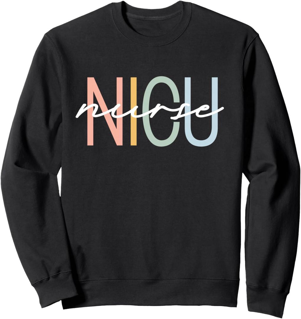 NICU Nurse ICU Neonatal Boho Rainbow Team Tiny Humans Retro Sweatshirt, S, Black